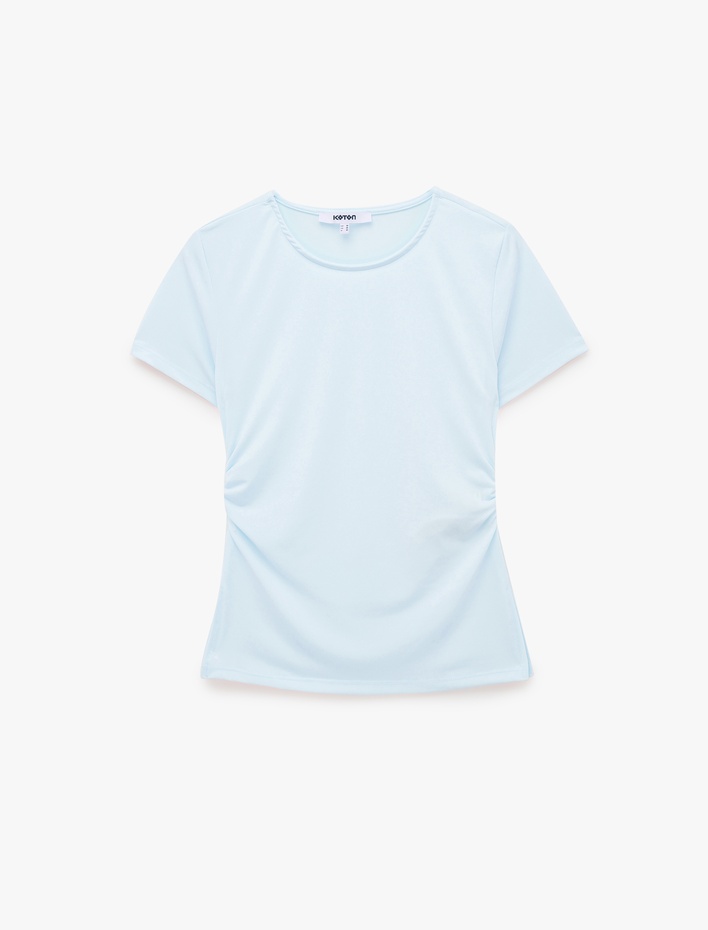  Büzgülü Slim Fit Kısa Kollu Bisiklet Yaka Basic Tişört