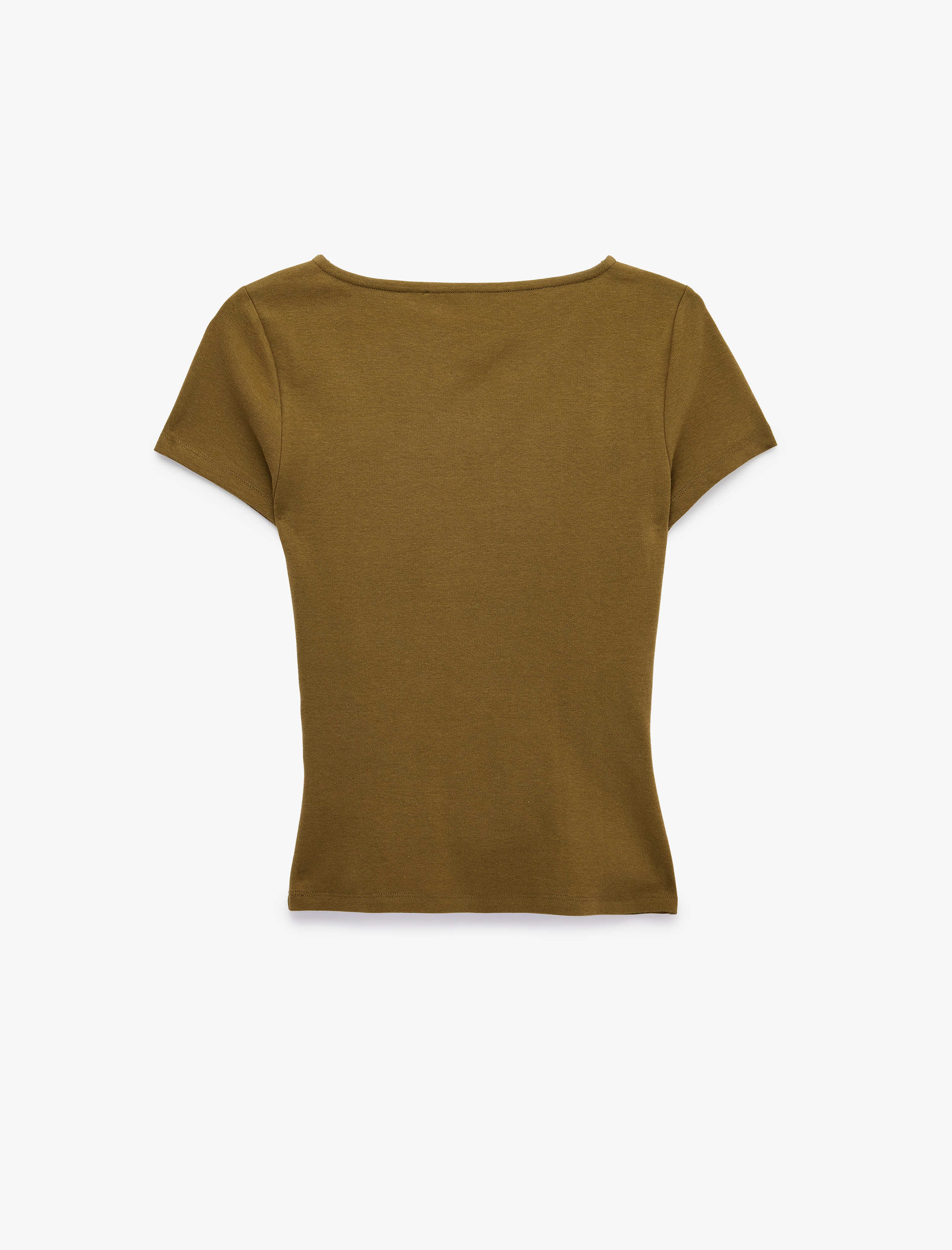   Pamuklu Slim Fit Kayık Yaka Kısa Kollu Drapeli Tişört