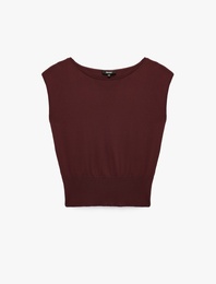 Regular Fit Kayık Yaka Kolsuz Triko Bluz
