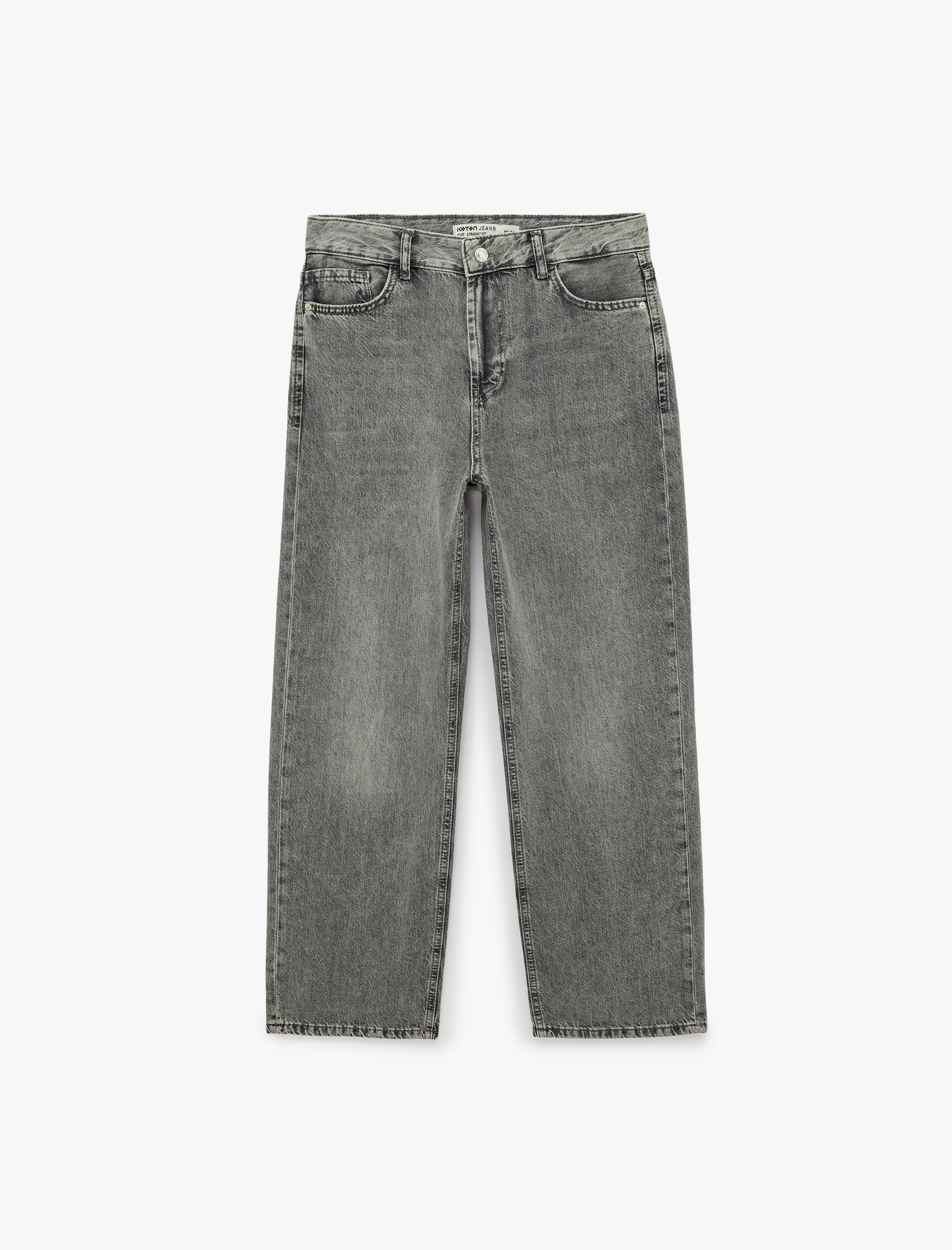   Pamuklu Düz Paça Yıkamalı Normal Bel Denim Pantolon - Straight Jeans