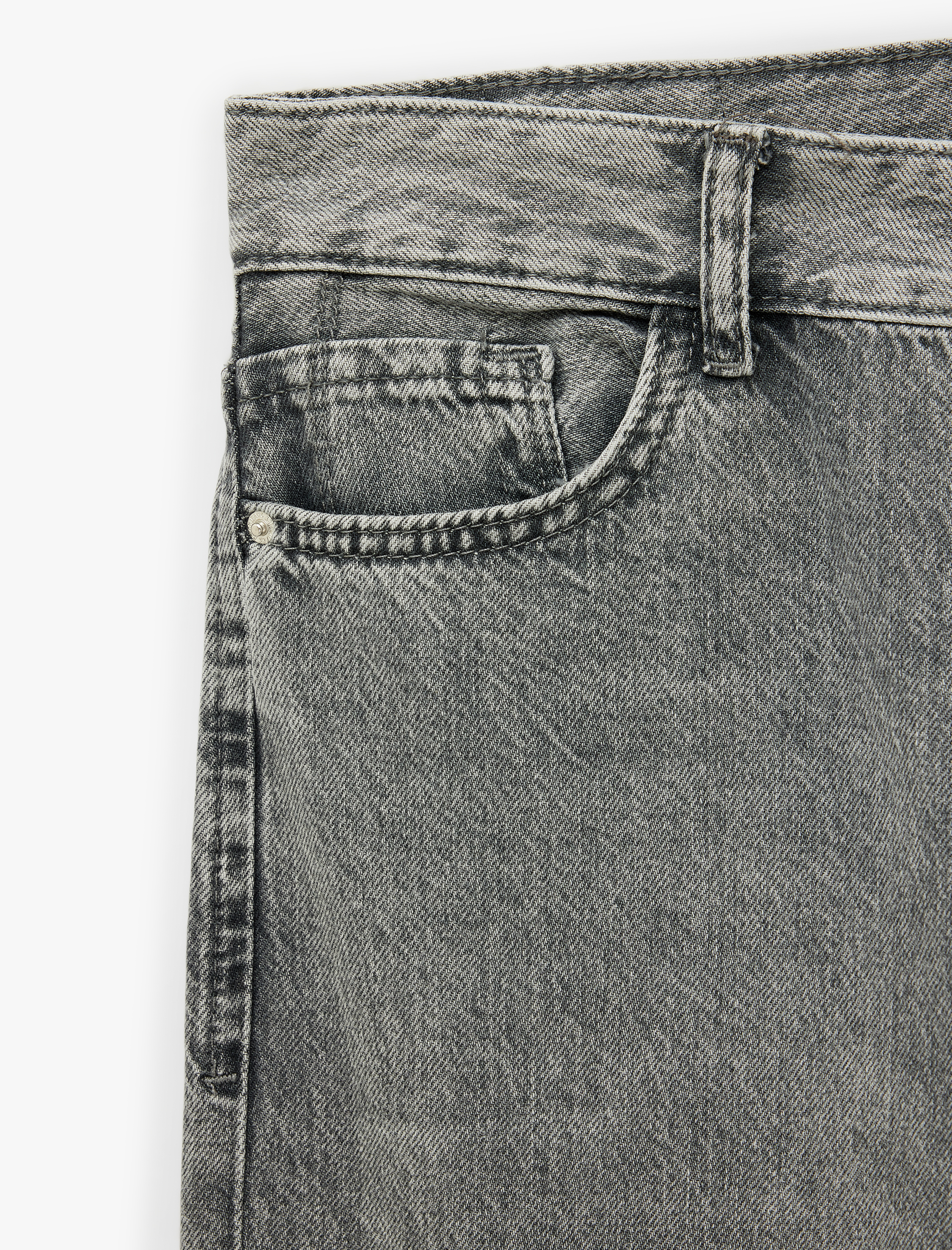   Pamuklu Düz Paça Yıkamalı Normal Bel Denim Pantolon - Straight Jeans