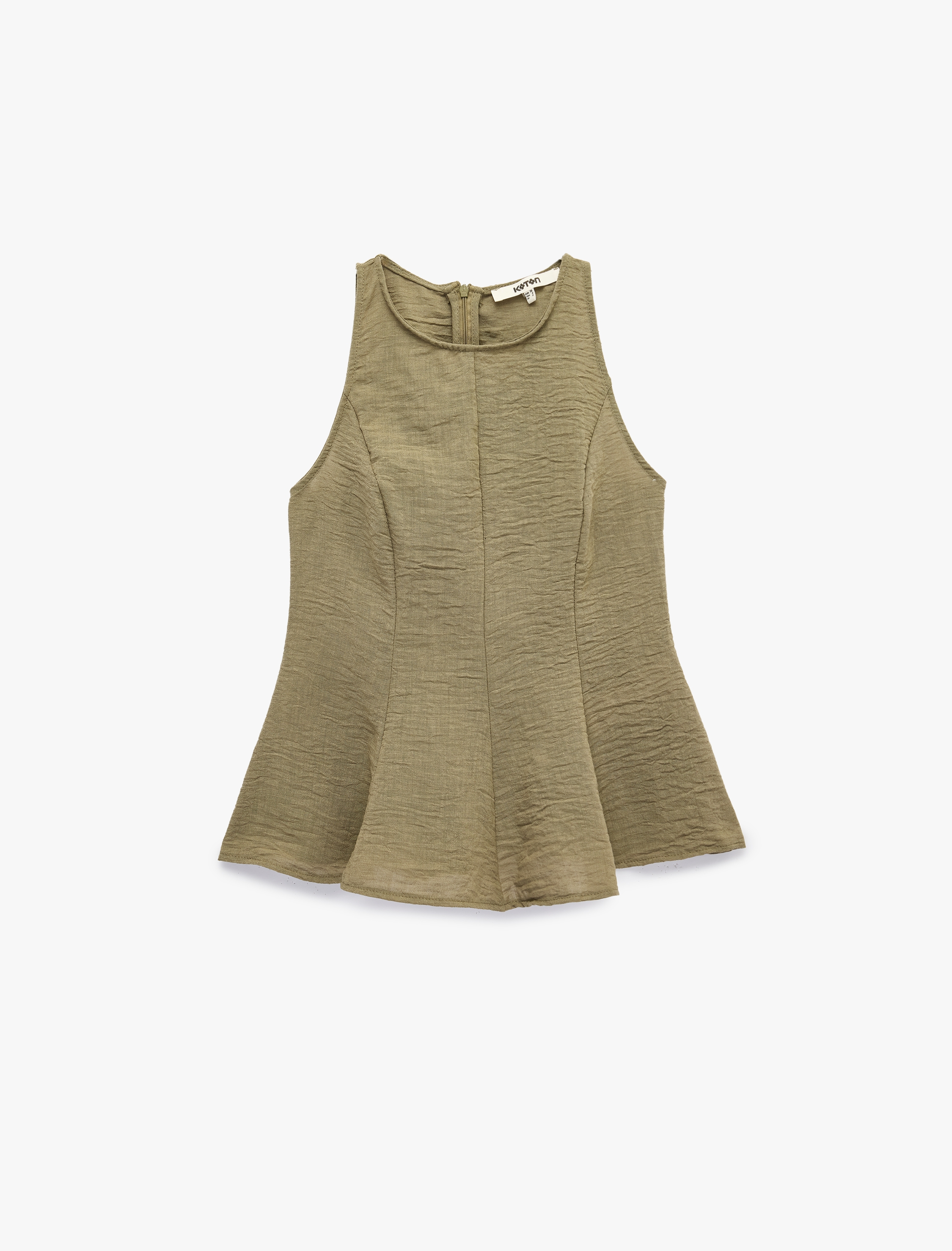   Keten Görünümlü Kolsuz Bisiklet Yaka Peplum Bluz