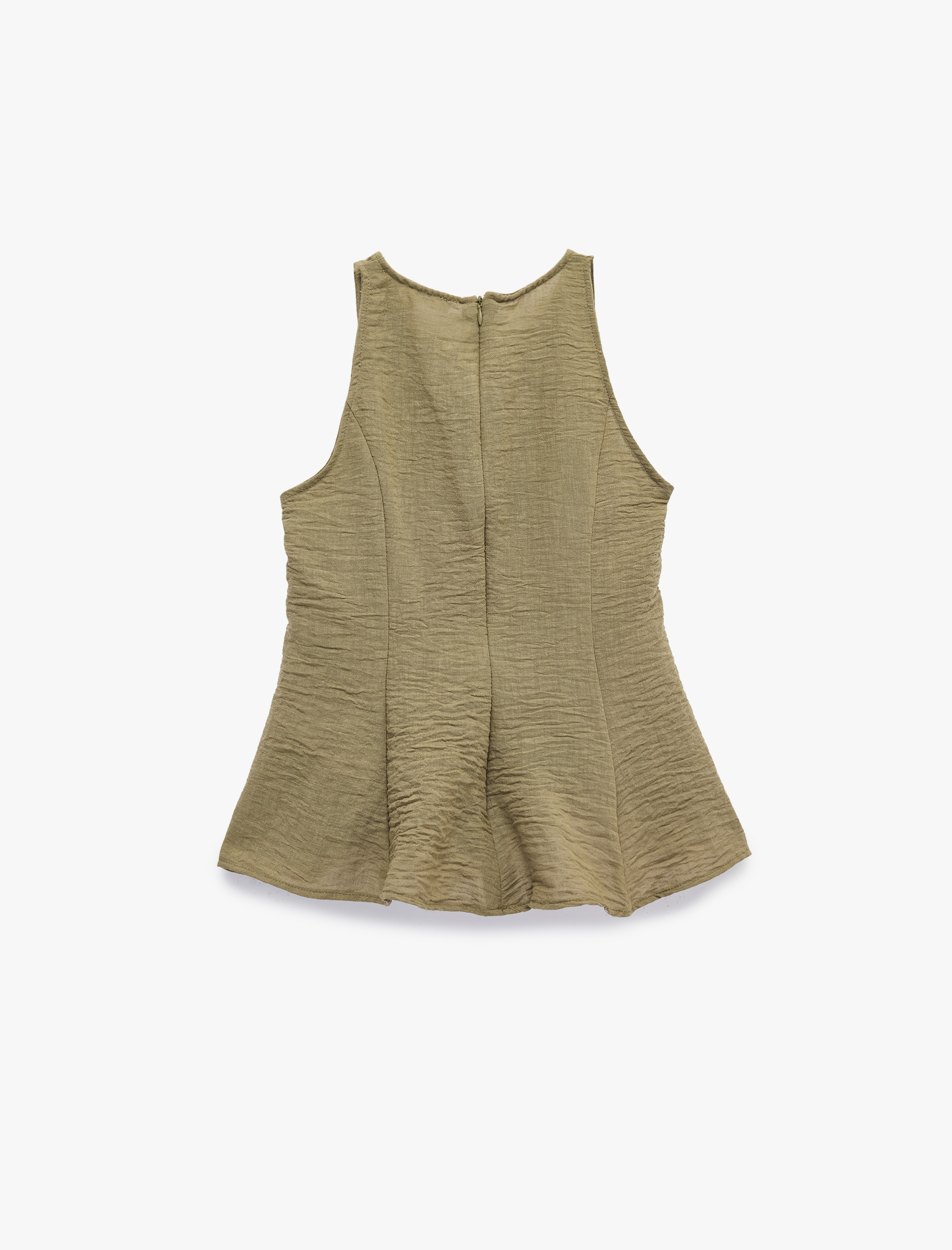   Keten Görünümlü Kolsuz Bisiklet Yaka Peplum Bluz