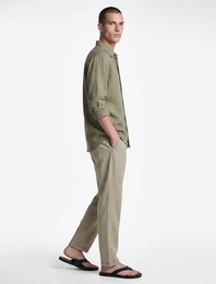 Slim Fit Keten Karışımlı Cepli Beli Lastikli Bağcıklı Pantolon