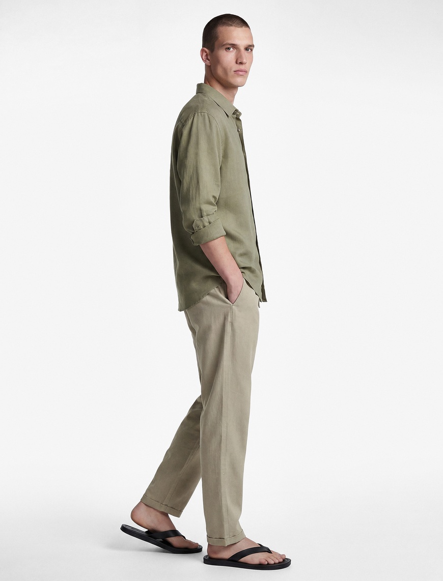 Koton Erkek Slim Fit Keten Karışımlı Cepli Beli Lastikli Bağcıklı Pantolon