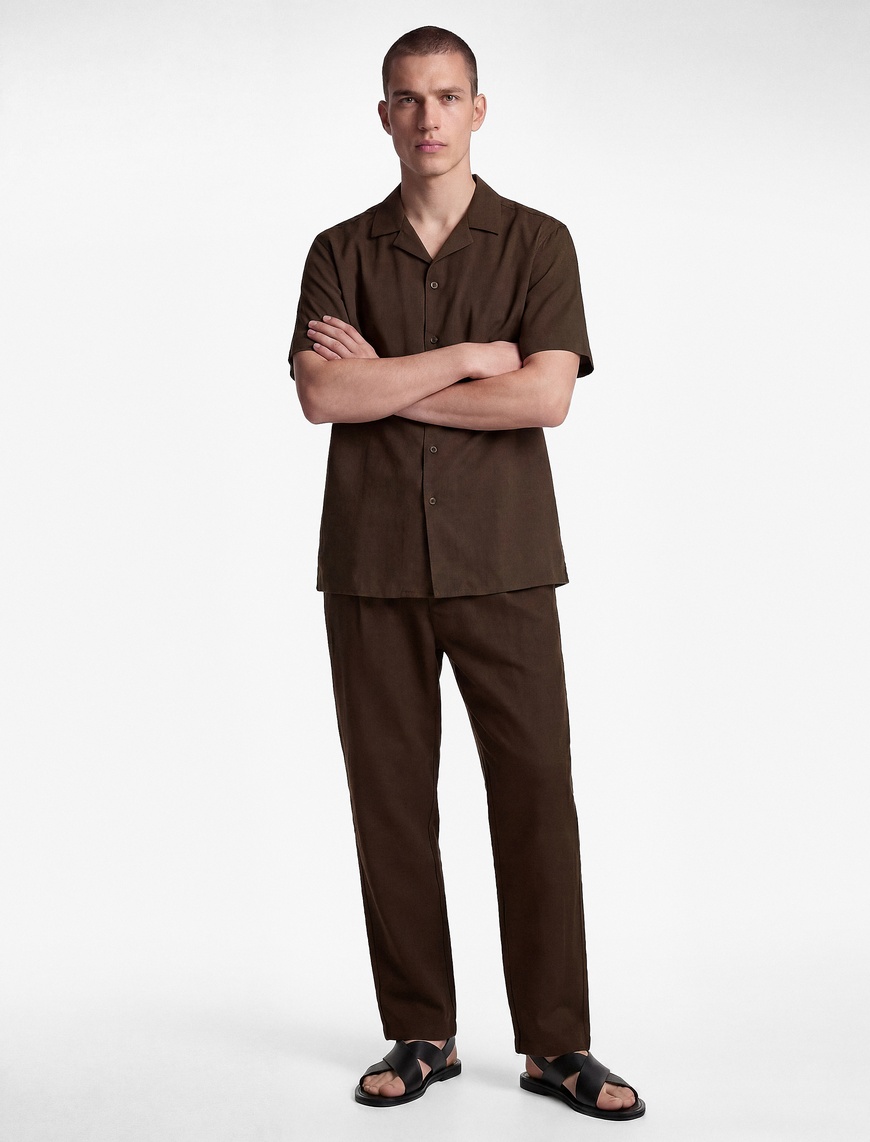 Koton Erkek Slim Fit Cepli Pileli Keten Karışımlı Düğmeli Beli Lastikli Bağcıklı Pantolon