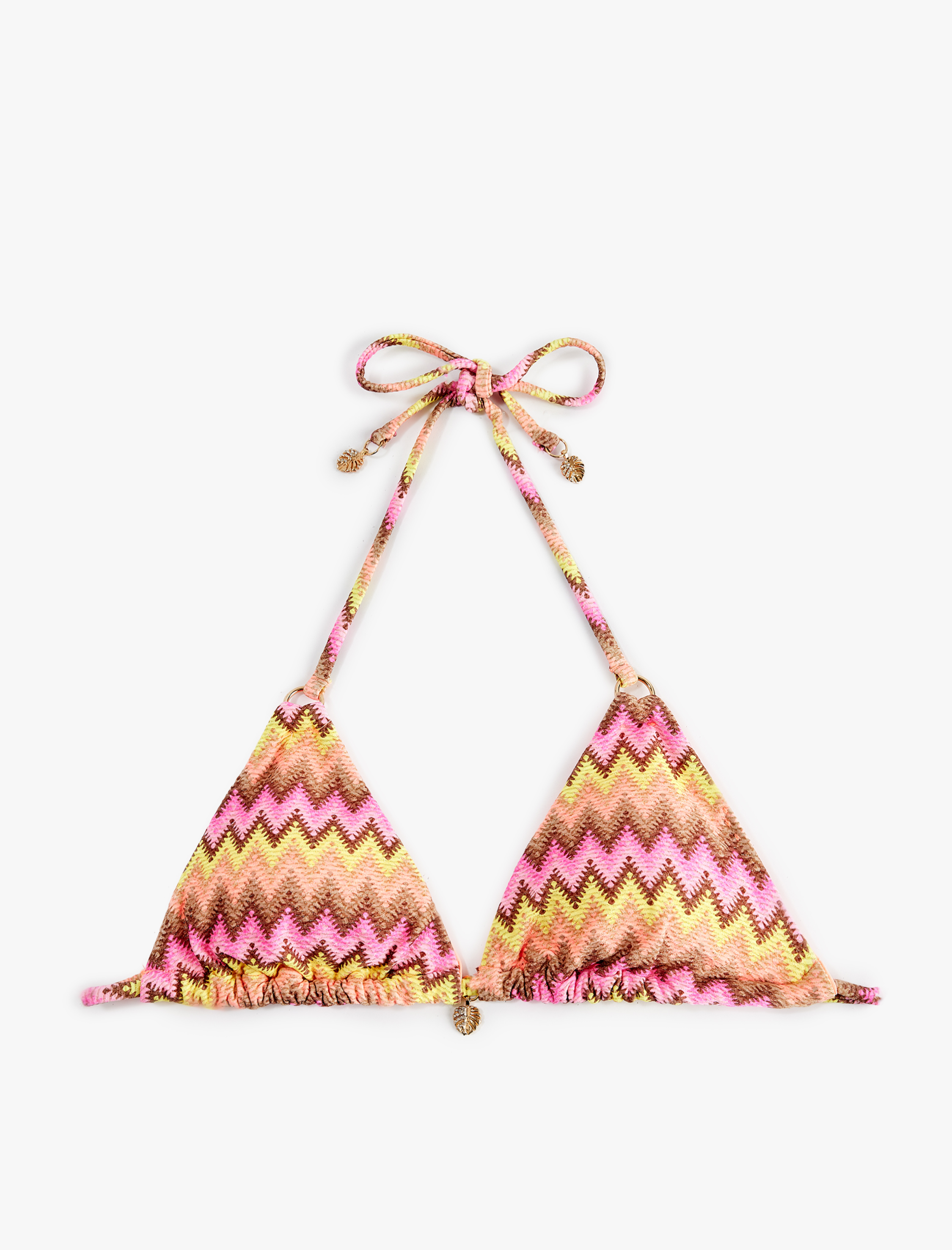   Charm Detaylı Desenli Üçgen Bikini Üstü