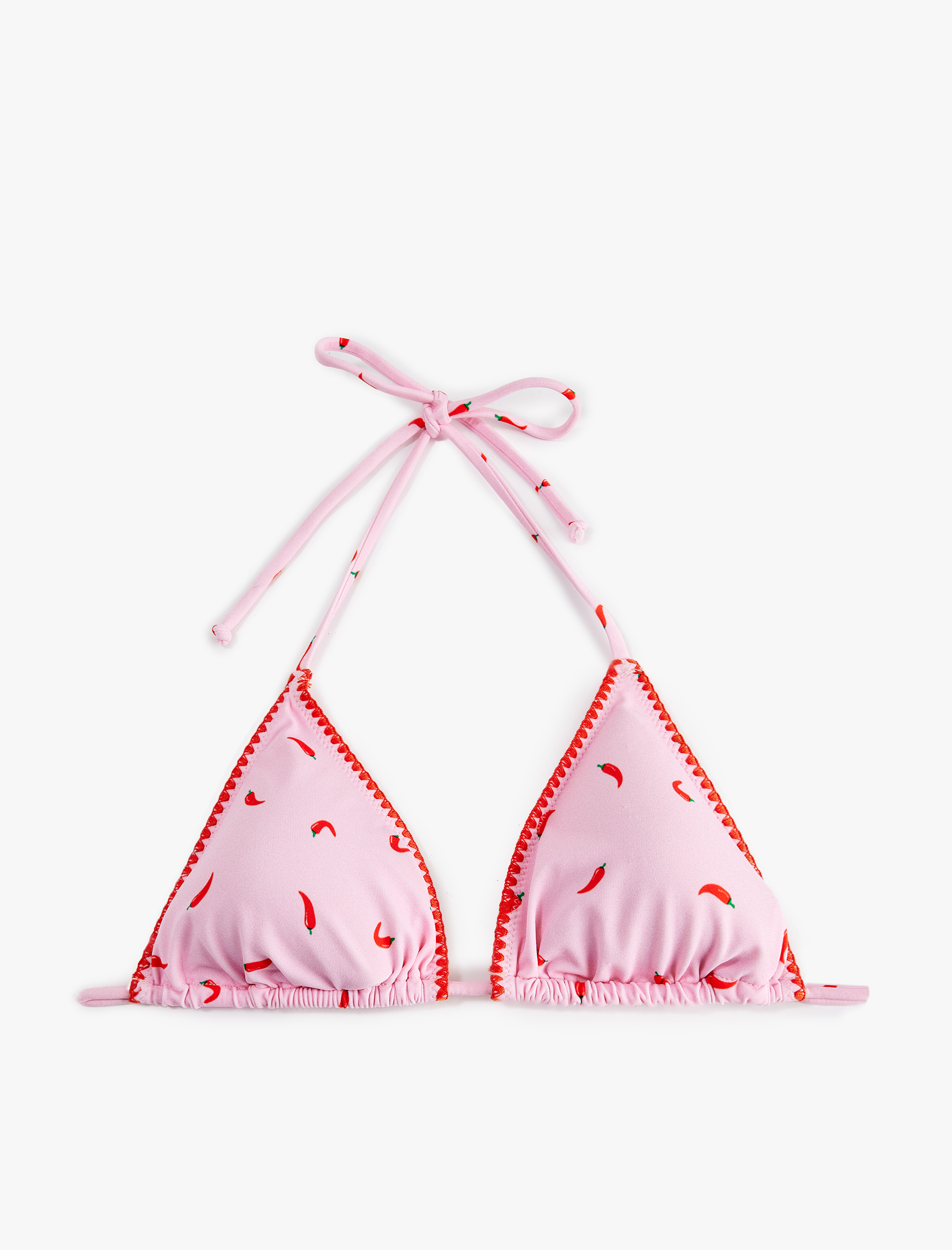   Koton X Sibil Çetinkaya - Biber Baskılı Kroşe Detaylı Üçgen  Bikini Üstü