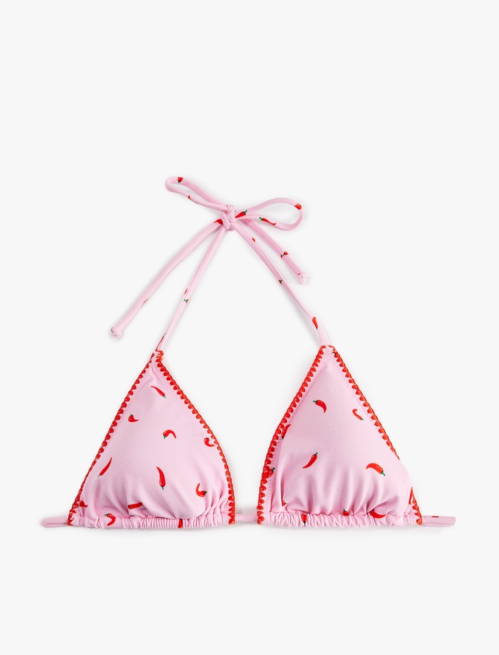  Koton X Sibil Çetinkaya - Biber Baskılı Kroşe Detaylı Üçgen  Bikini Üstü