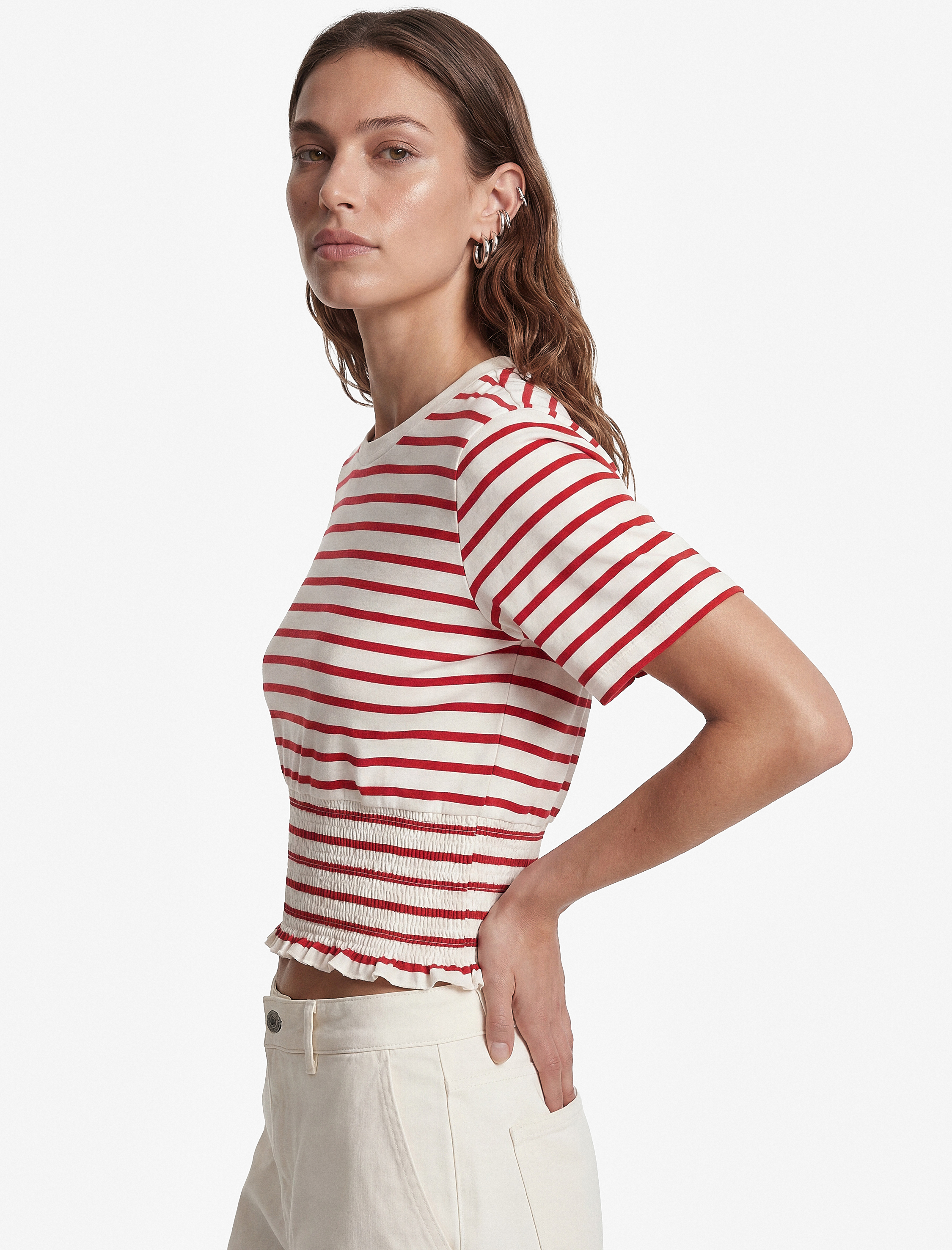   Koton X Sibil Çetinkaya - Slim Fit Gipeli Bisiklet Yaka Kısa Kollu Çizgili Denizci Tişörtü