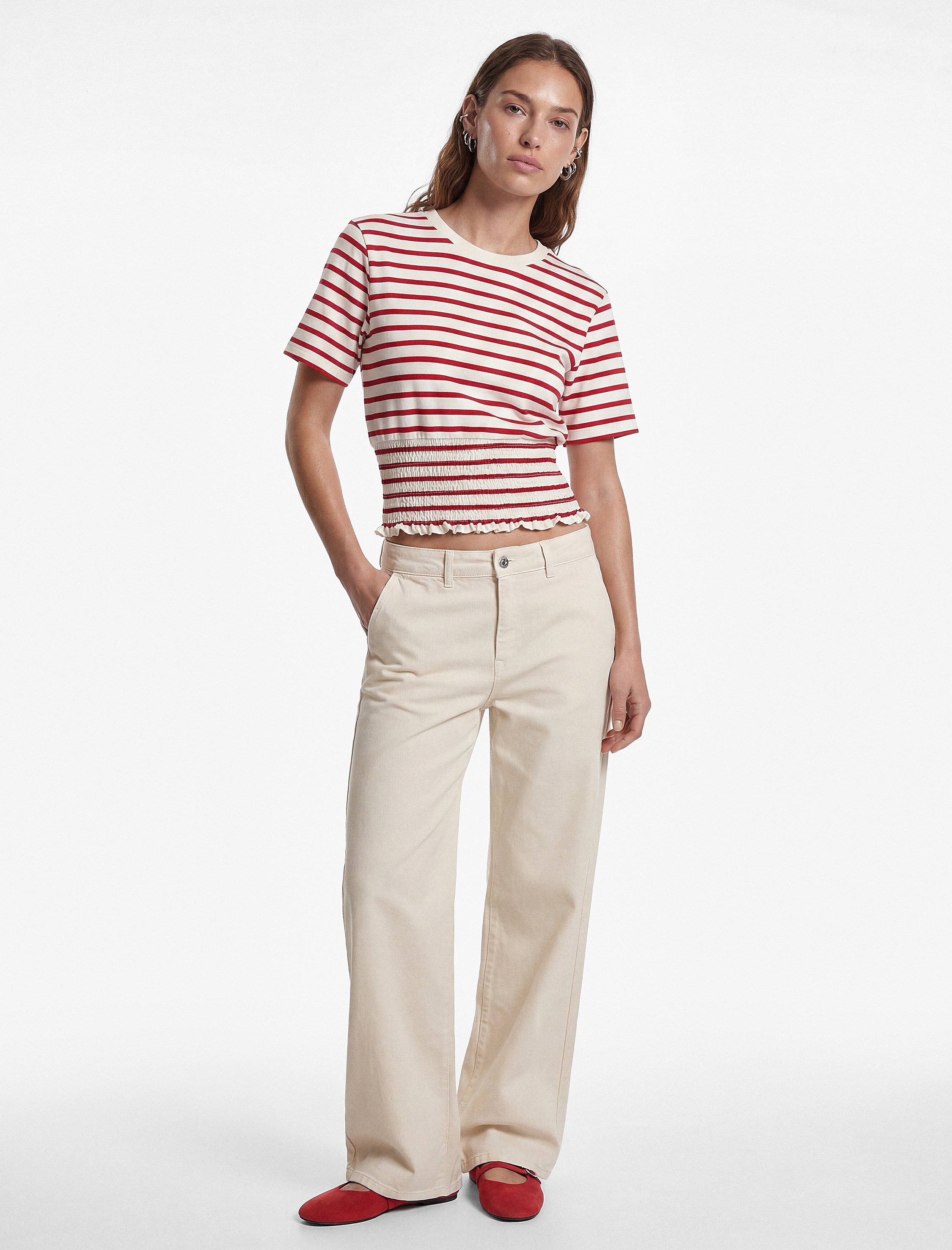   Koton X Sibil Çetinkaya - Slim Fit Gipeli Bisiklet Yaka Kısa Kollu Çizgili Denizci Tişörtü