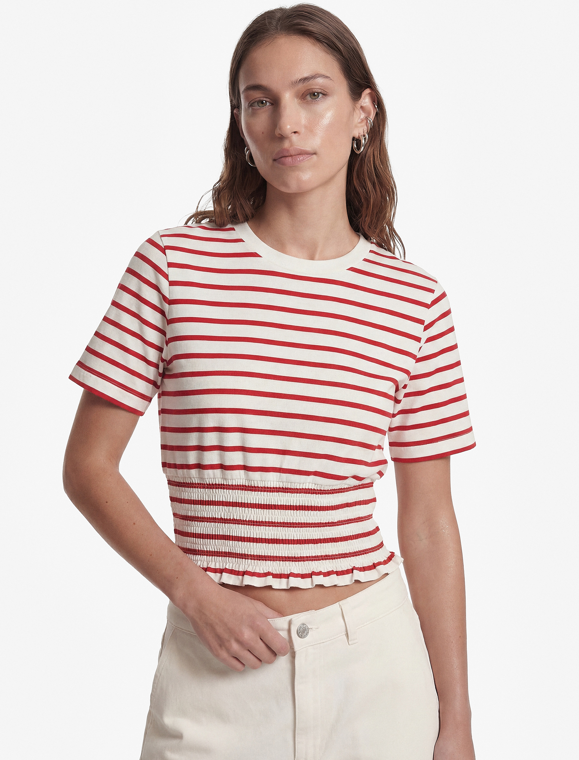   Koton X Sibil Çetinkaya - Slim Fit Gipeli Bisiklet Yaka Kısa Kollu Çizgili Denizci Tişörtü