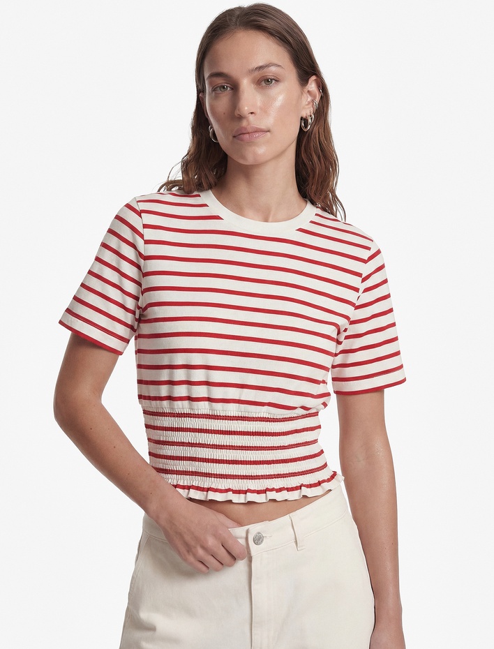  Koton X Sibil Çetinkaya - Slim Fit Gipeli Bisiklet Yaka Kısa Kollu Çizgili Denizci Tişörtü