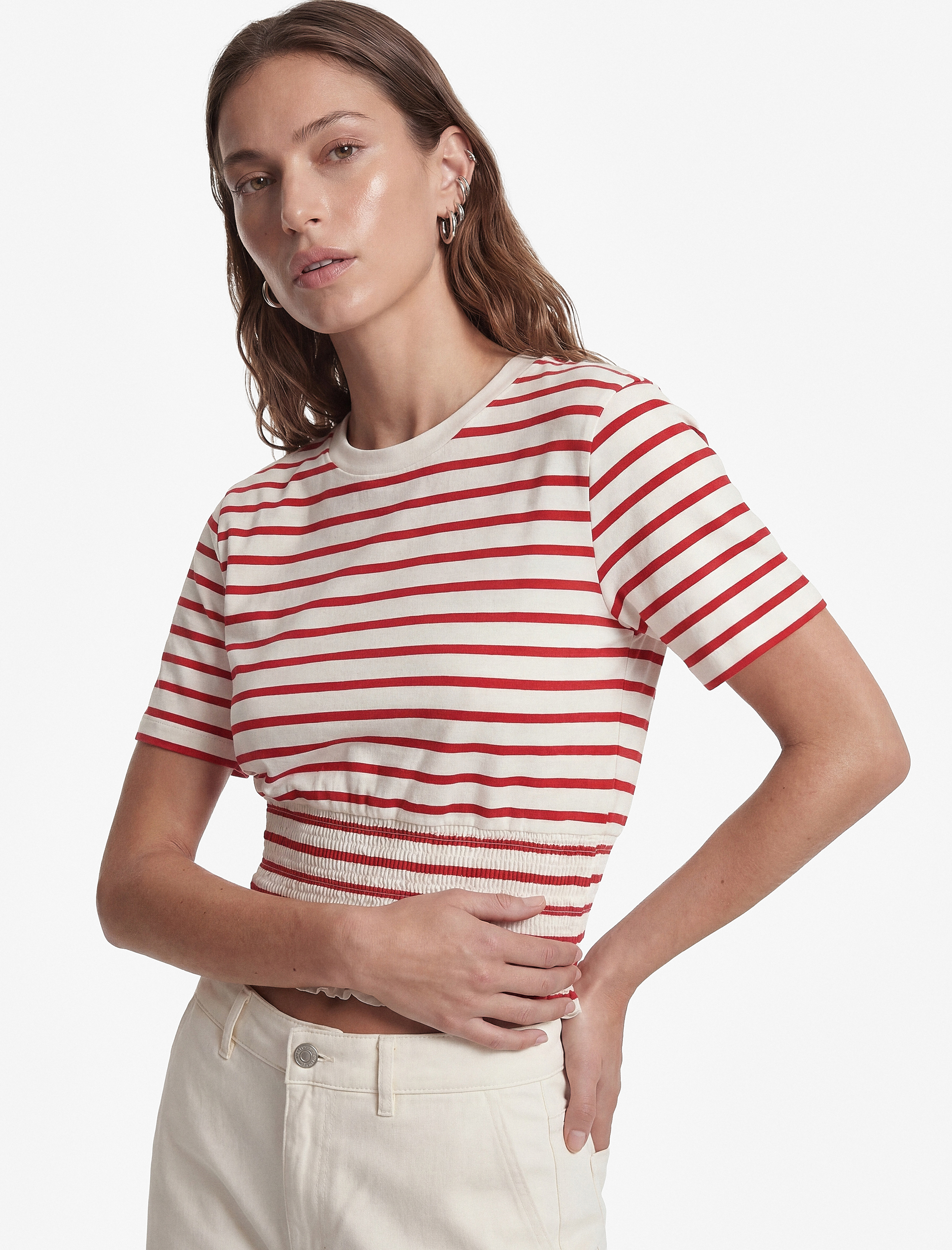   Koton X Sibil Çetinkaya - Slim Fit Gipeli Bisiklet Yaka Kısa Kollu Çizgili Denizci Tişörtü