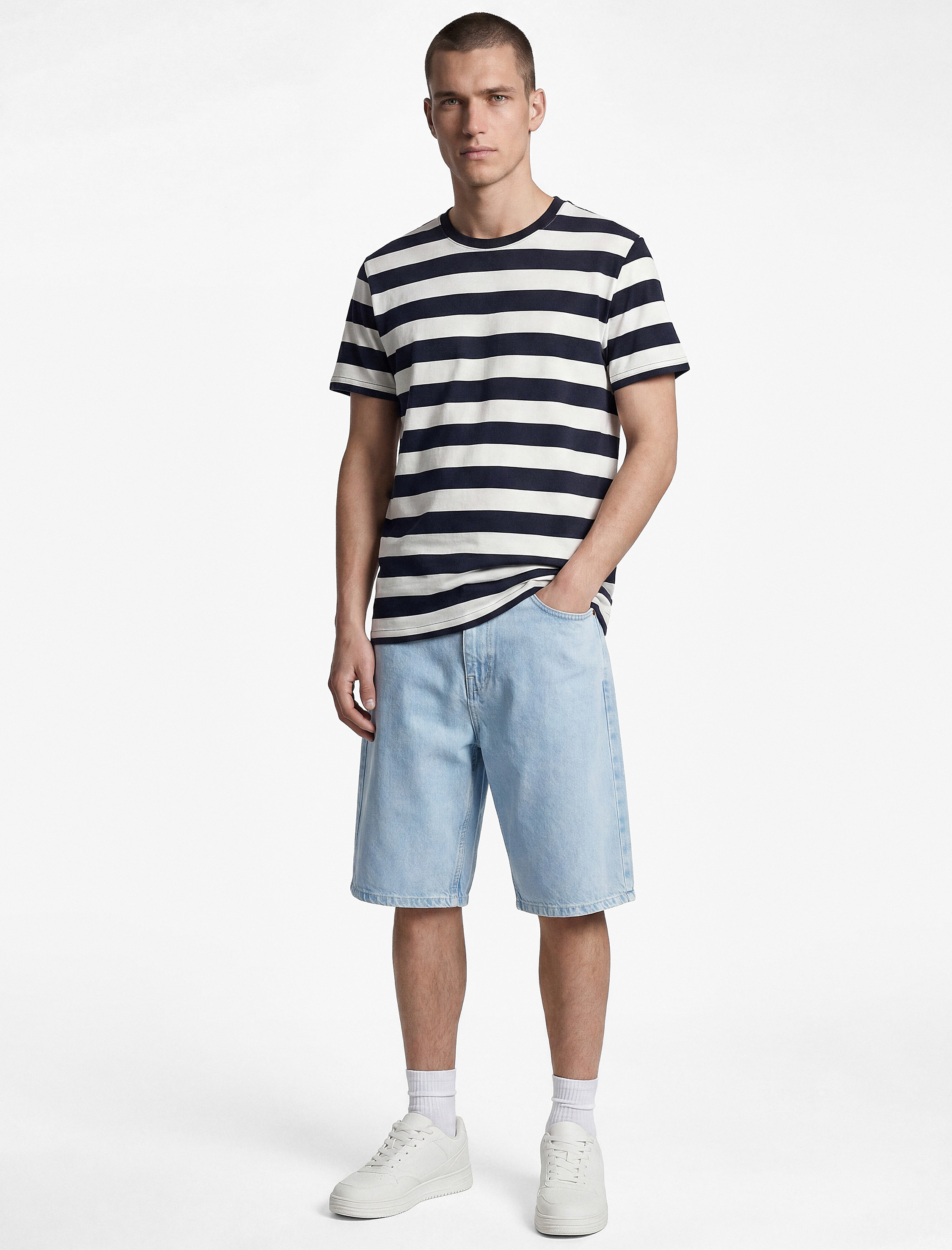   Normal Bel Pamuklu Bermuda Straight Fit Jean Şort