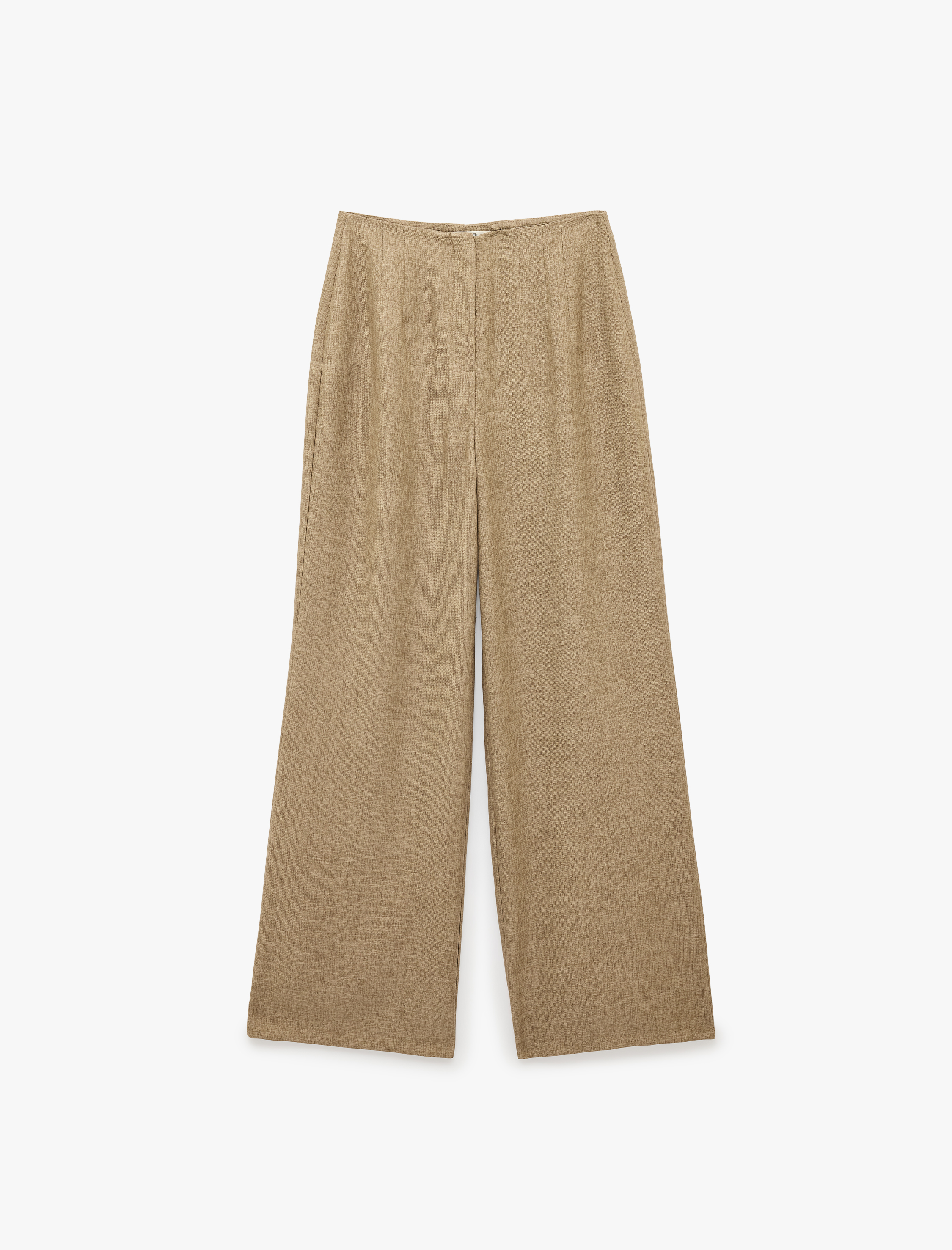   Yüksek Bel Keten Görünümlü Geniş Paça Pantolon