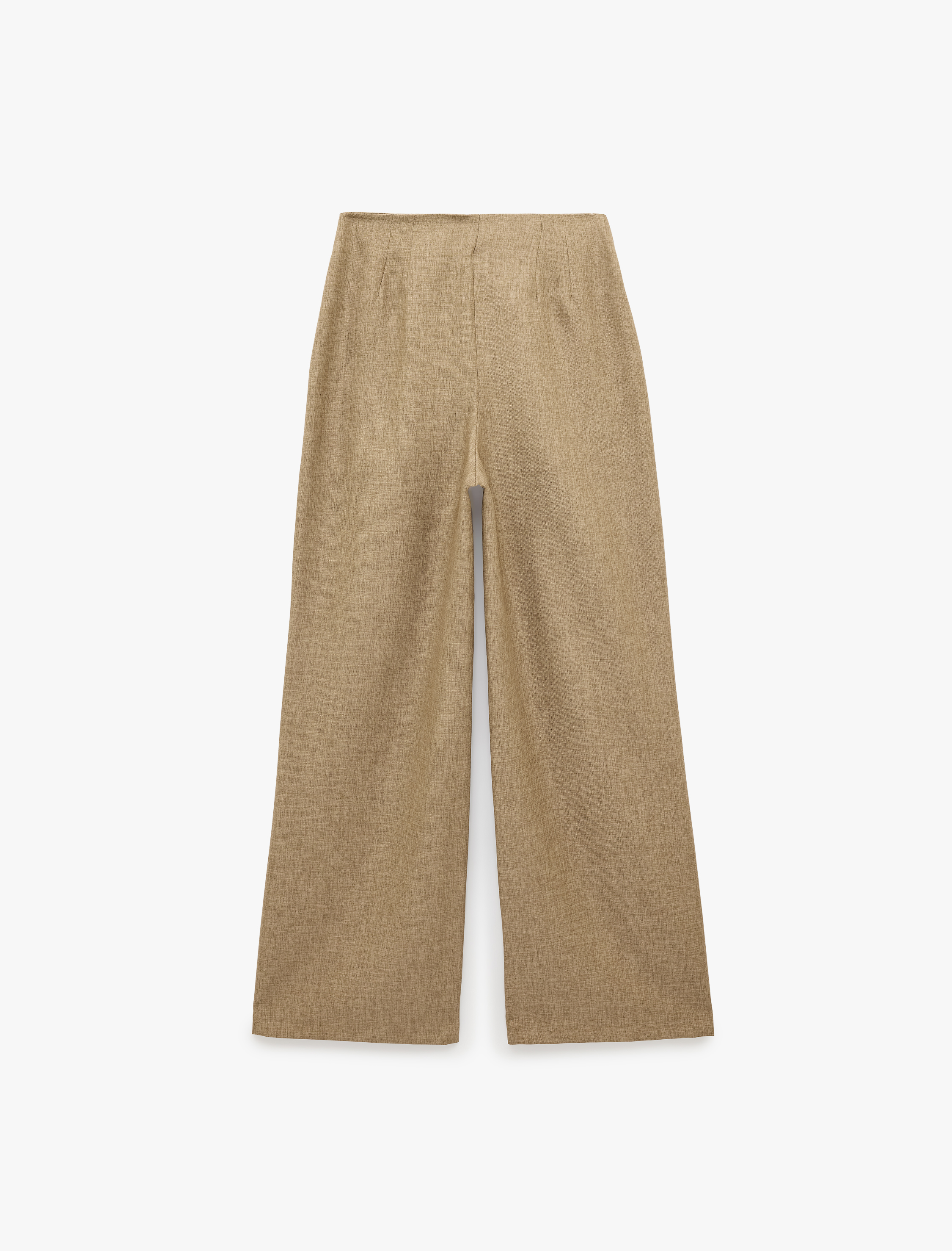   Yüksek Bel Keten Görünümlü Geniş Paça Pantolon