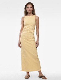 Drape Detaylı Bisiklet Yaka Kolsuz Dokulu Kobalt Mavi Bodycon Elbise
