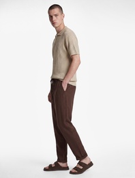 Slim Fit Keten Karışımlı Cepli Beli Lastikli Bağcıklı Pantolon