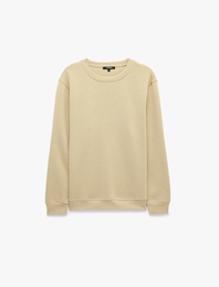 Pamuklu Uzun Kollu Şardonlu Bisiklet Yaka Erkek Basic Sweatshirt