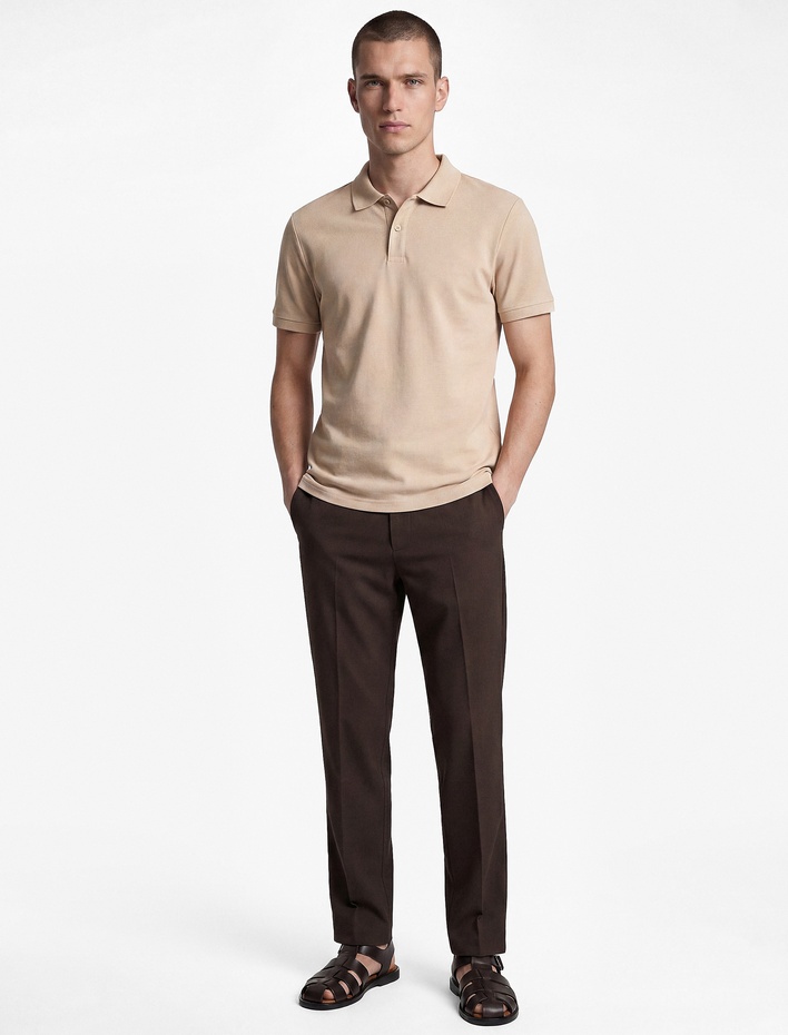  Pamuklu Pike Kumaş Kısa Kollu Baskılı Slim Fit Tişört