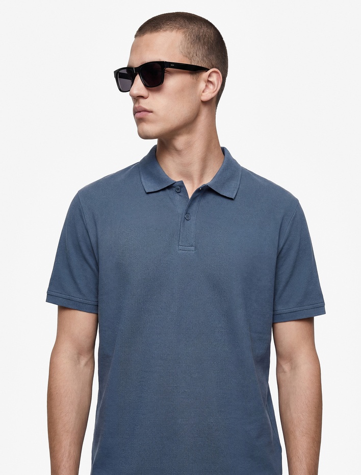  Pamuklu Pike Kumaş Kısa Kollu Baskılı Slim Fit Tişört