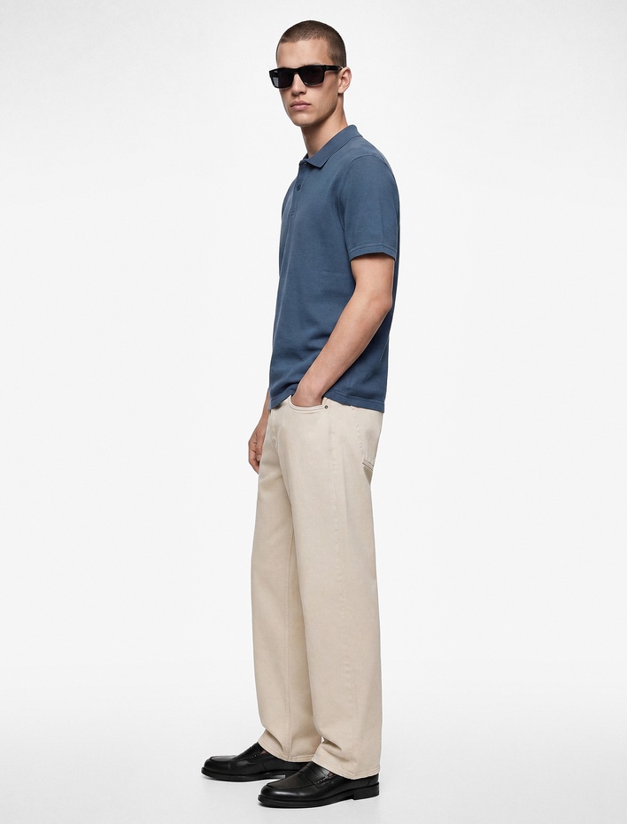  Pamuklu Pike Kumaş Kısa Kollu Baskılı Slim Fit Tişört