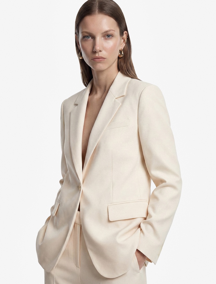  Regular Fit Uzun Kollu Cep Detaylı Düğmeli Geniş Yaka Blazer Ceket