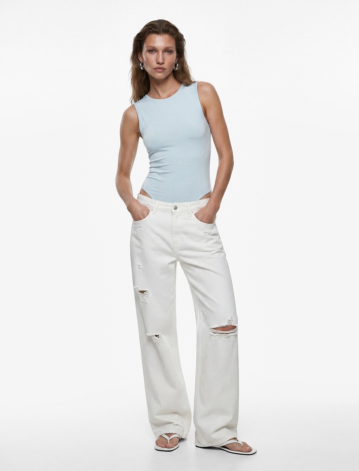  Slim Fit Bisiklet Yaka Kolsuz Bodysuit