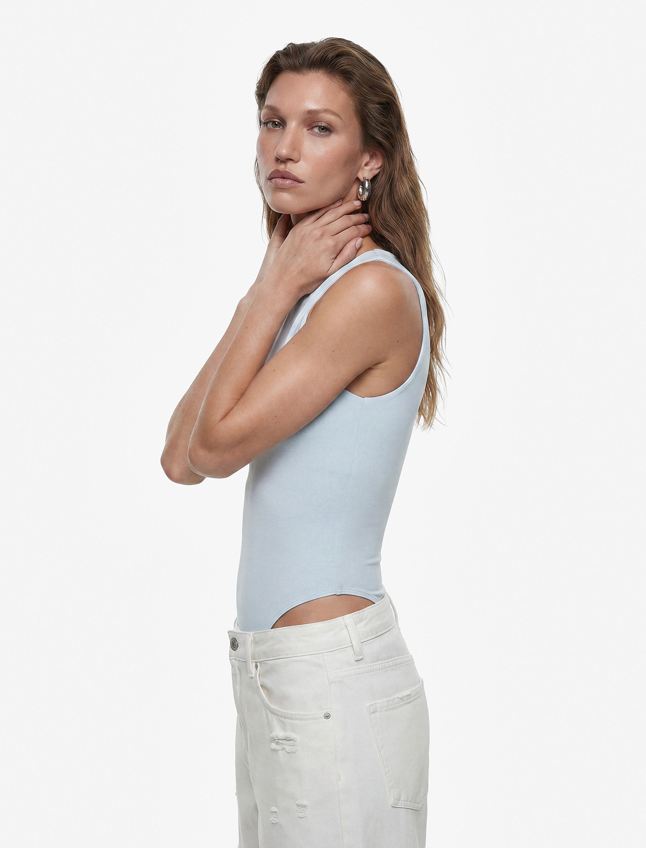   Slim Fit Bisiklet Yaka Kolsuz Bodysuit