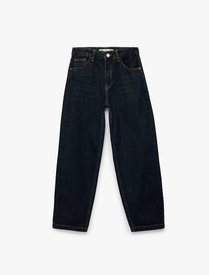 Erkek Çocuk Beli Ayarlanabilir Lastikli Pamuklu Cepli Denim Pantolon