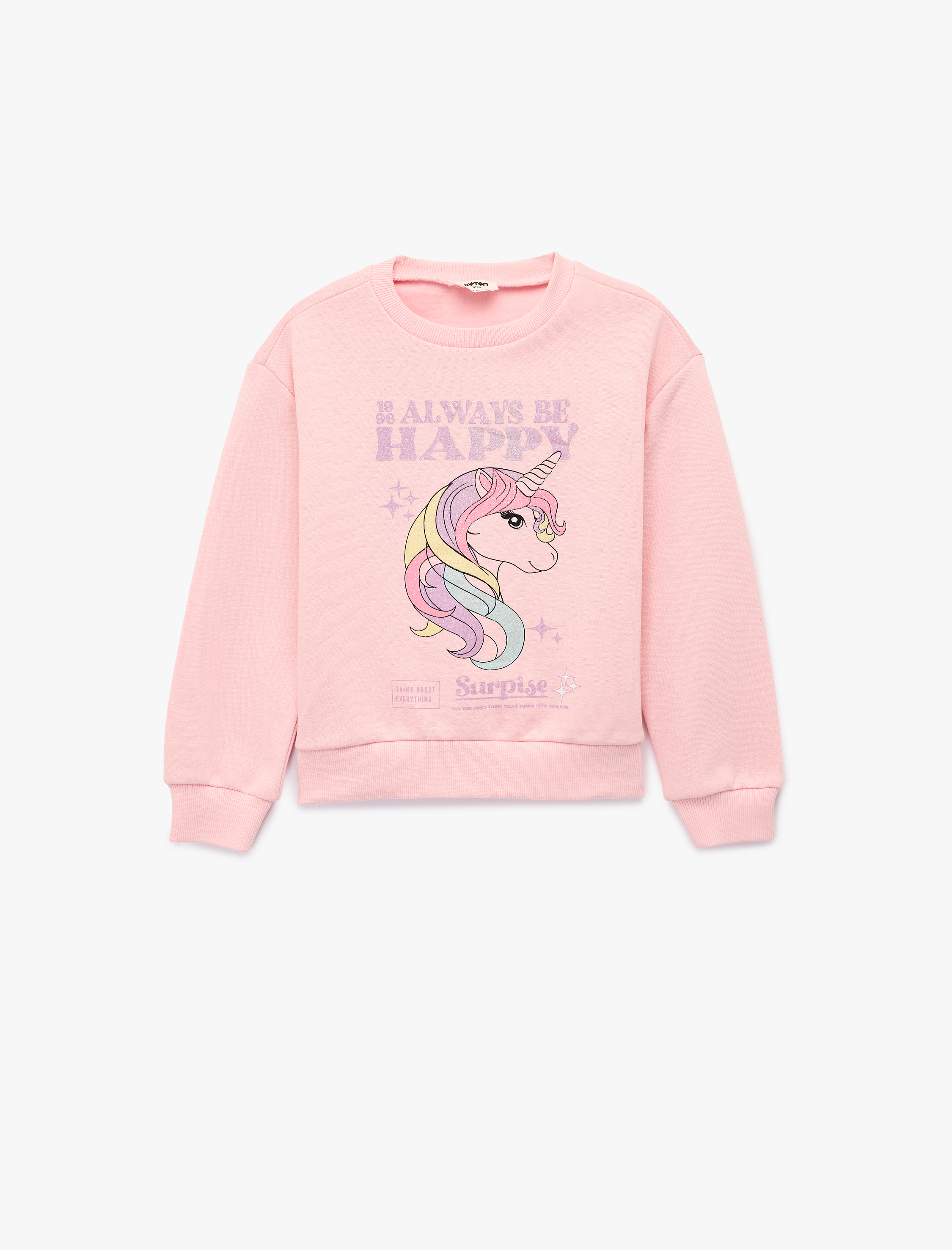  Kız Çocuk Pamuklu Uzun Kollu Unicorn Baskılı Şardonlu Sweatshirt