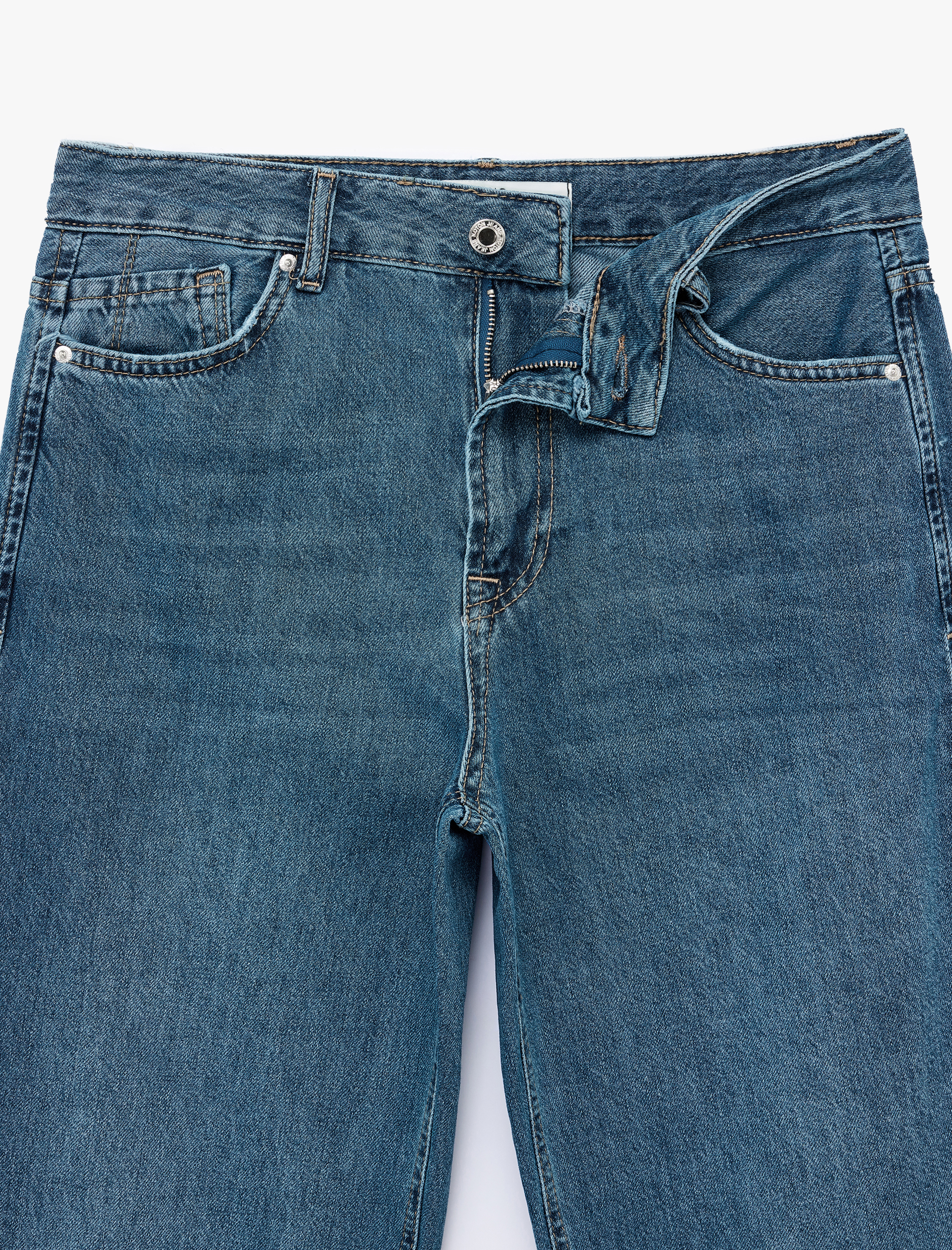   Pamuklu Normal Bel Düğmeli Düz Paça Denim Pantolon - Straight Fit Jean