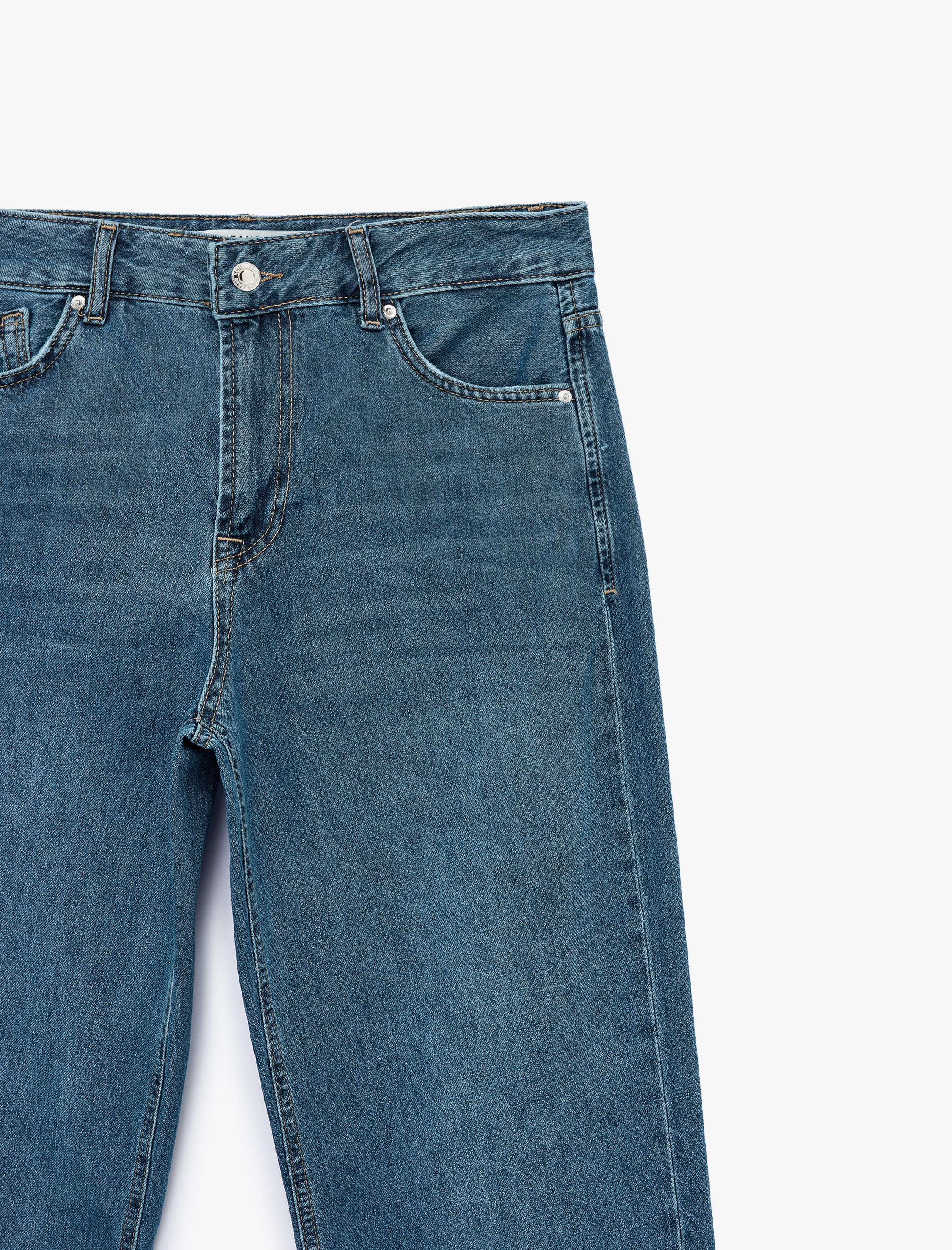  Pamuklu Normal Bel Düğmeli Düz Paça Denim Pantolon - Straight Fit Jean