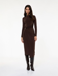 Koton X Sibil Çetinkaya - Uzun Kollu Dik Yaka Metal Aksesuarlı Slim Fit Maxi Elbise