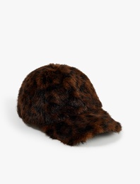 Leopar Desenli Suni Kürk Cap Şapka