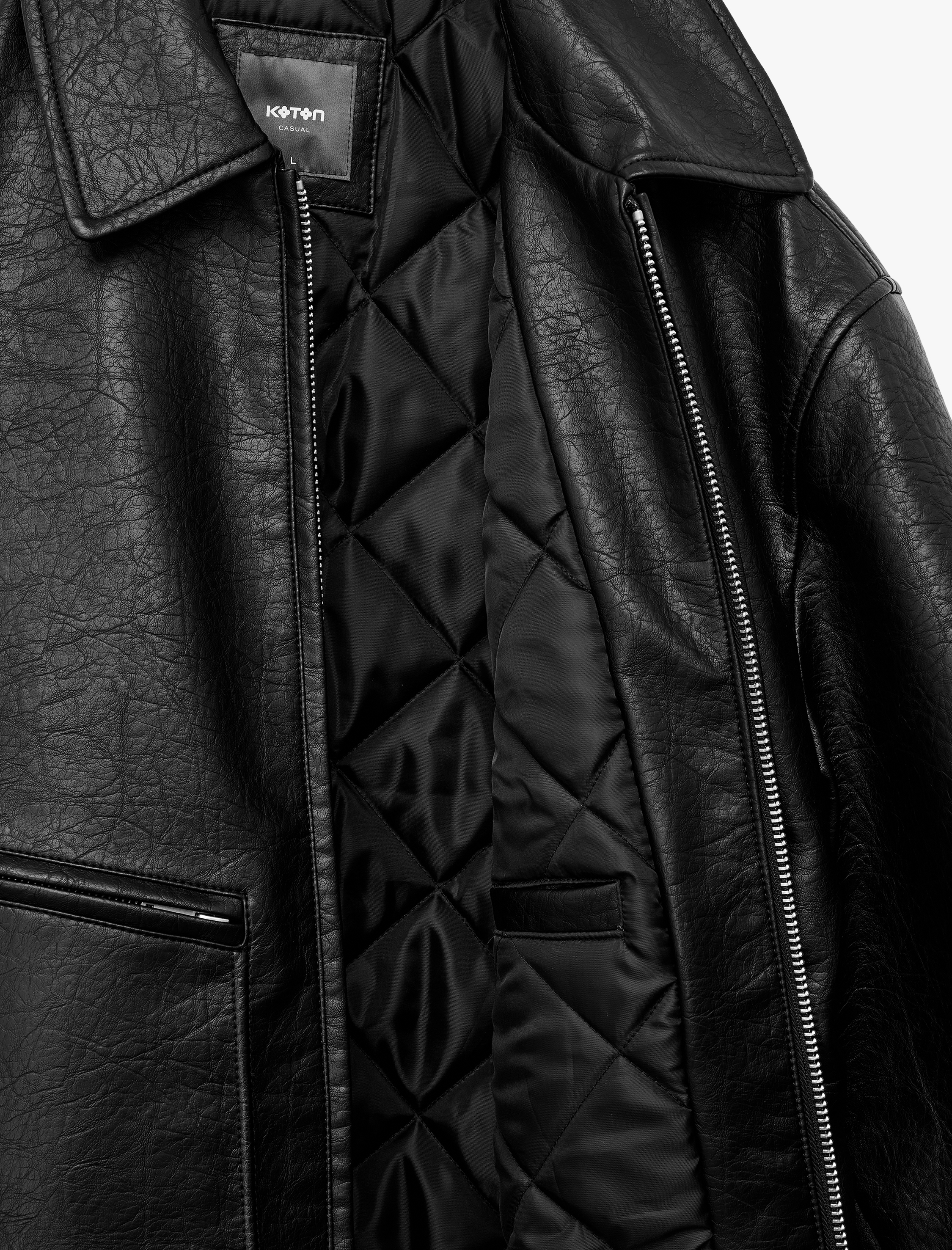   Slim Fit Uzun Kollu Fermuarlı Gömlek Yaka Suni Deri Ceket