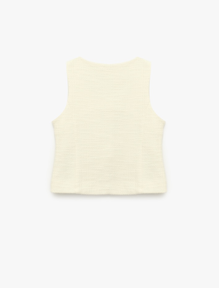 Kız Çocuk Kolsuz Kare Yaka Düğmeli Crop Tüvit Bluz