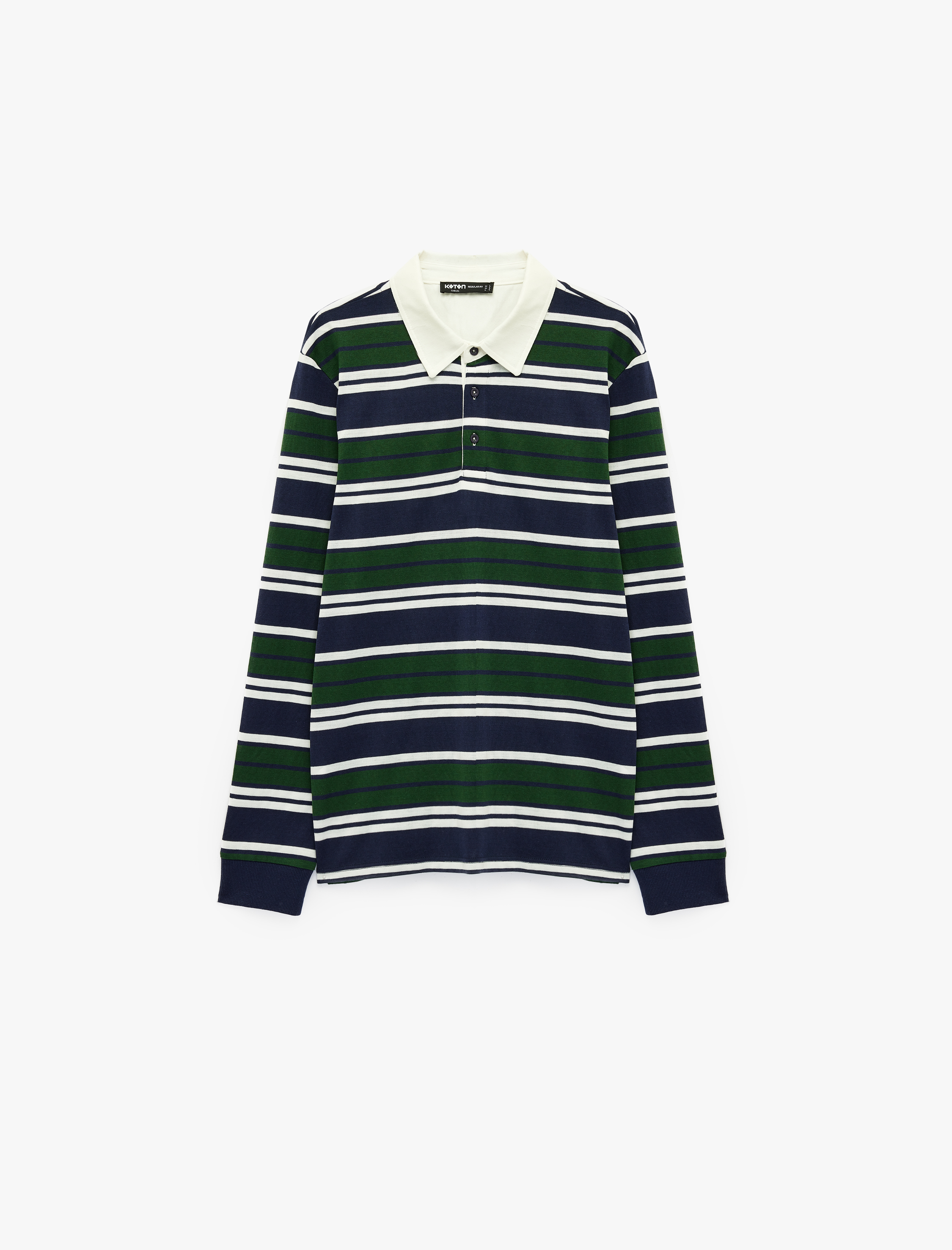   Pamuklu Uzun Kollu Düğmeli Polo Yaka Çizgili Sweatshirt