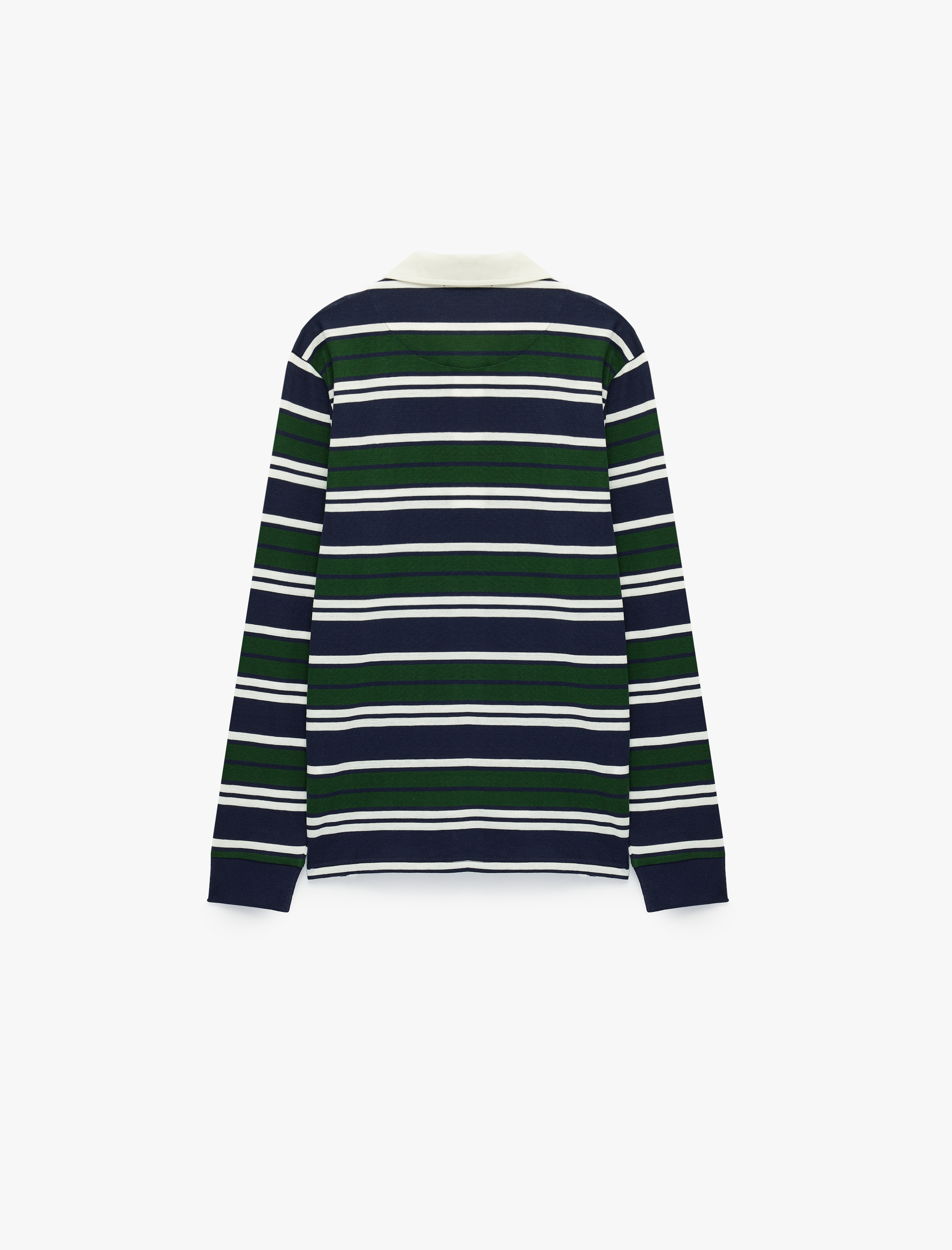   Pamuklu Uzun Kollu Düğmeli Polo Yaka Çizgili Sweatshirt
