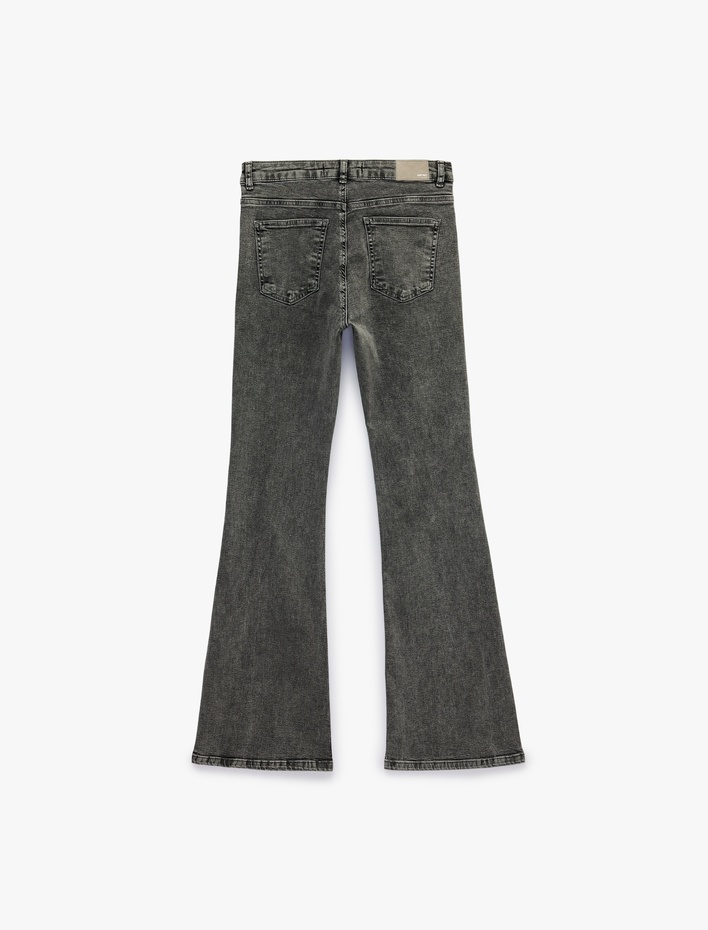  Pamuklu İspanyol Paça Dar Kalıp Yüksek Bel Denim Pantolon - Flare Jeans