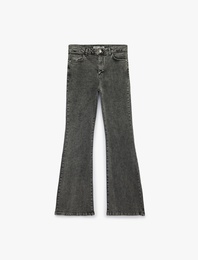 Pamuklu İspanyol Paça Dar Kalıp Yüksek Bel Denim Pantolon - Flare Jeans