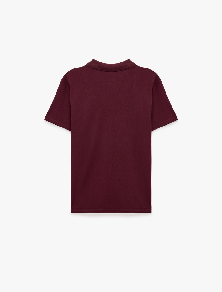  Pamuklu Pike Kumaş Kısa Kollu Polo Yaka Baskılı Slim Fit Tişört