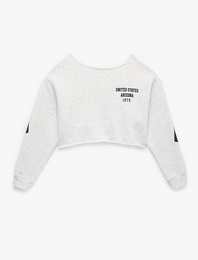 Şardonlu Rahat Kalıp Kayık Yaka Uzun Kollu Crop Sweatshirt