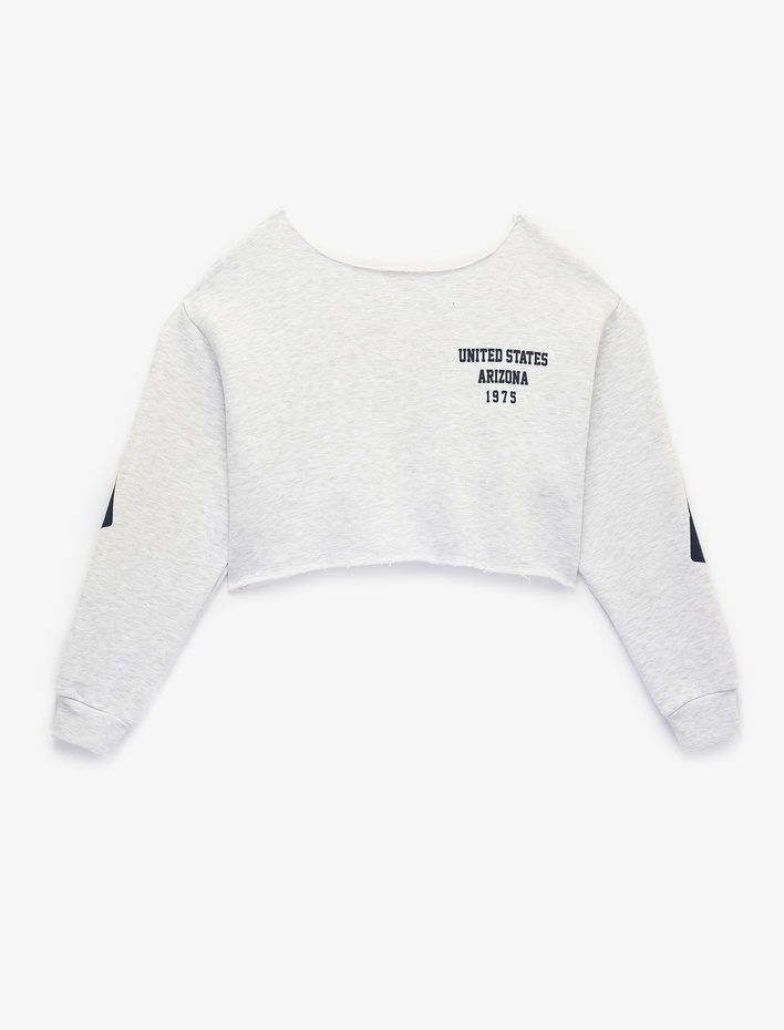  Şardonlu Rahat Kalıp Kayık Yaka Uzun Kollu Crop Sweatshirt