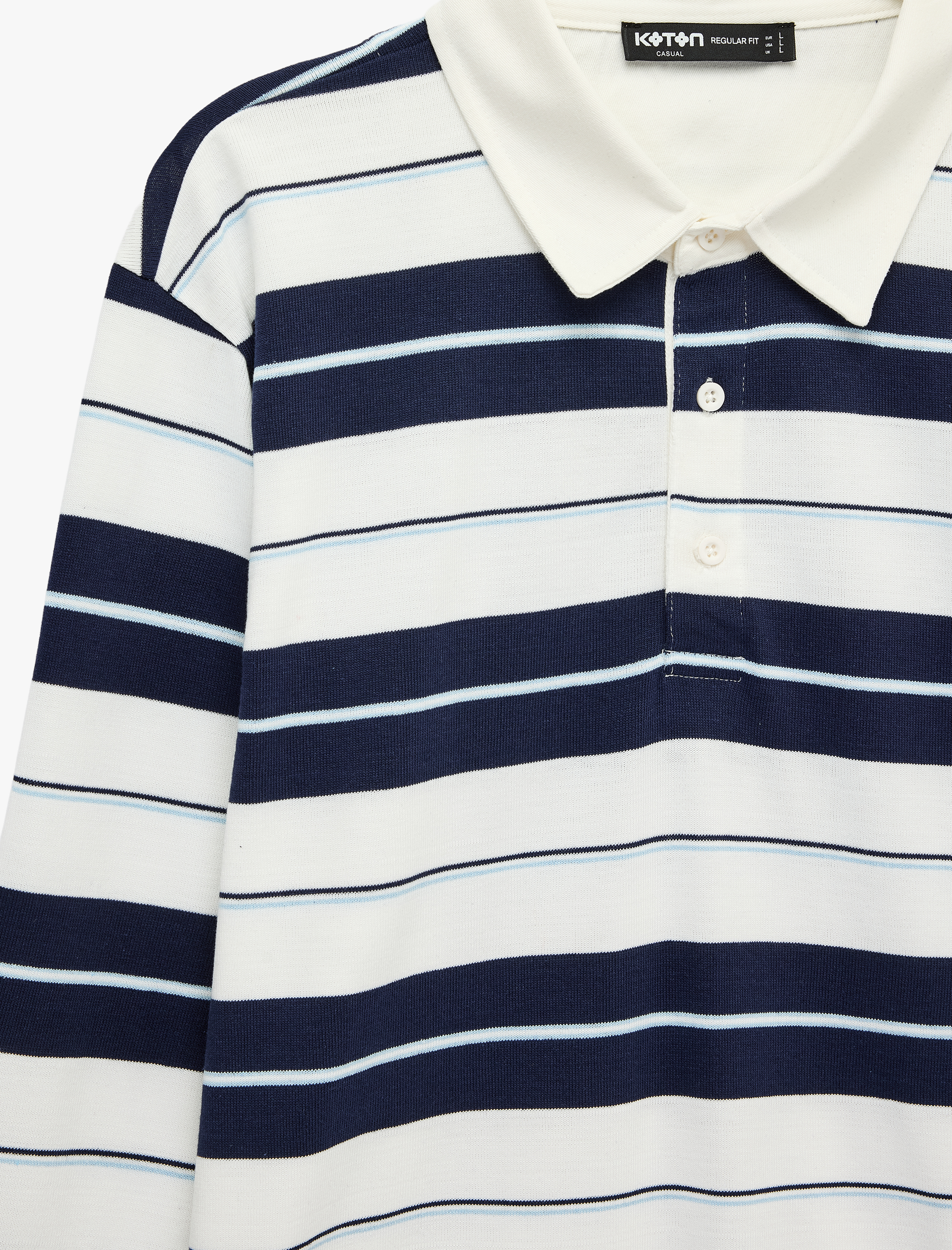   Polo Yaka Düğmeli Uzun Kollu Çizgili Sweatshirt
