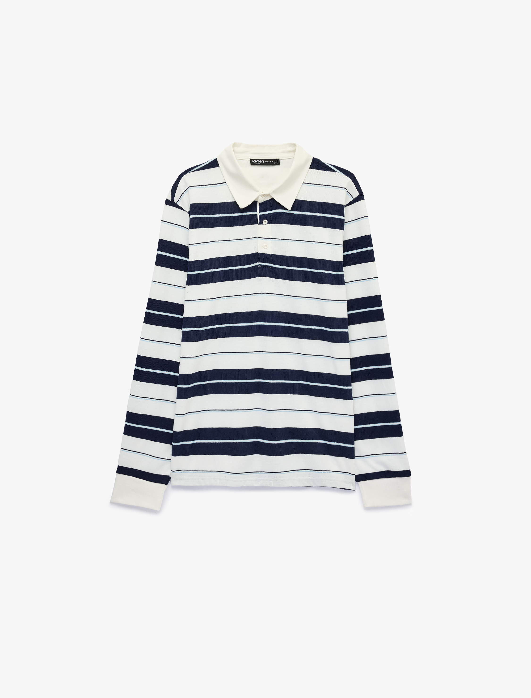   Polo Yaka Düğmeli Uzun Kollu Çizgili Sweatshirt