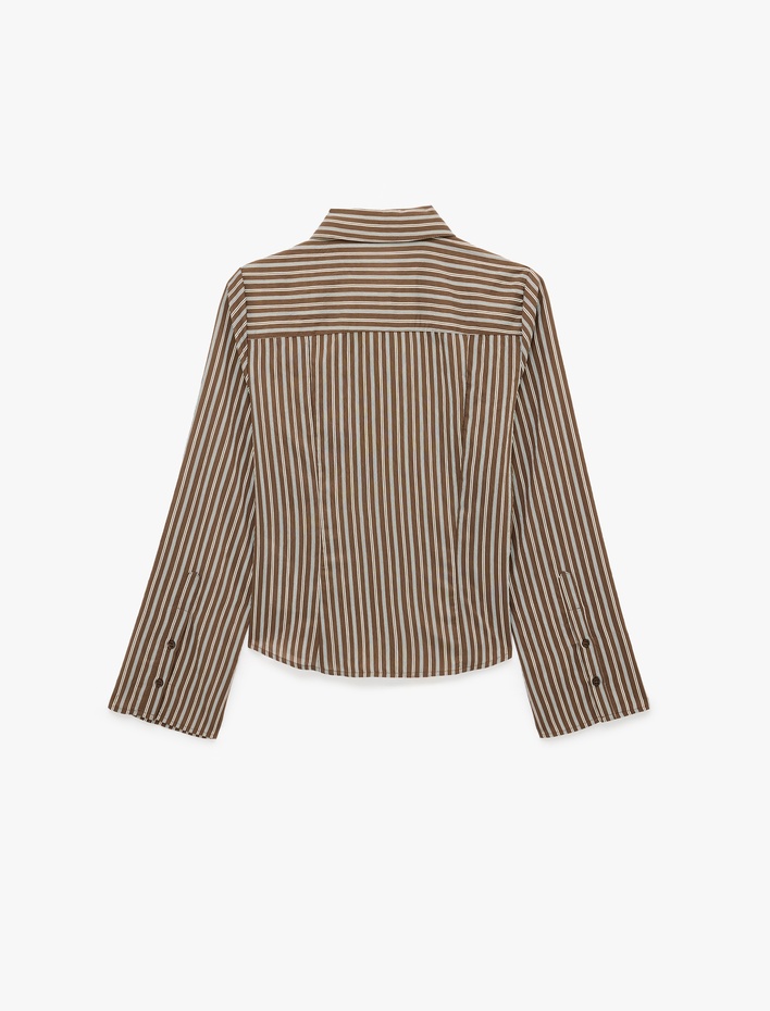  Viskon Slim Fit Uzun Kollu Çizgili Gömlek
