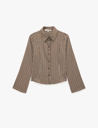 Viskon Slim Fit Uzun Kollu Çizgili Gömlek