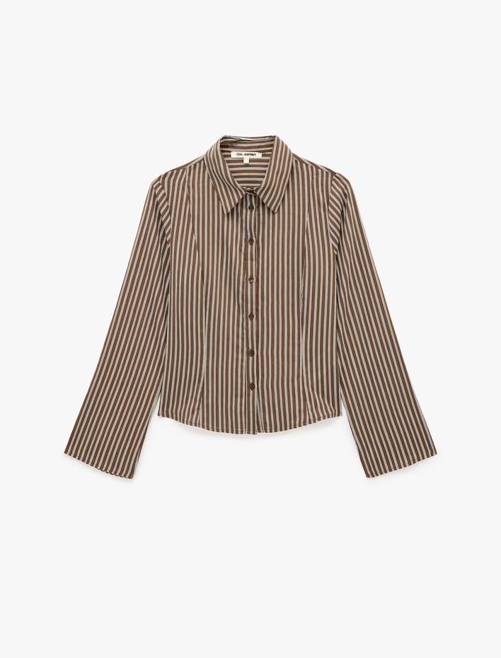  Viskon Slim Fit Uzun Kollu Çizgili Gömlek